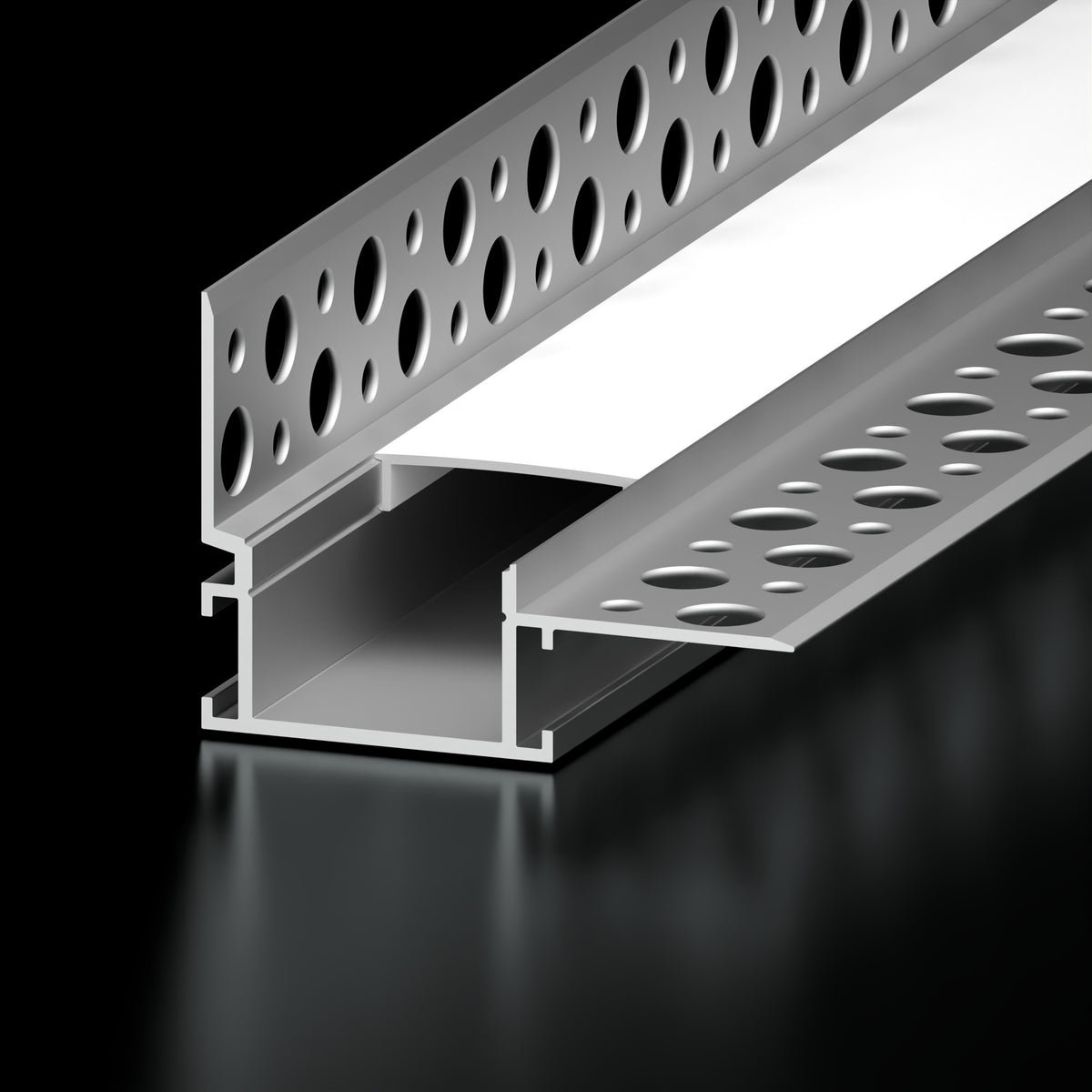 Diode Channel Bundle, 1 in. WALL REVEAL MUD-IN, 96 in., Aluminum, Frosted Cover, 2 open end caps, 2 closed end caps