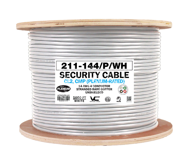 Vertical 211-144/P/WH 14/4 CL3P, CMP Plenum Rated, Unshielded, Stranded, Bare Copper Conductors, White, 1000 ft, Spool