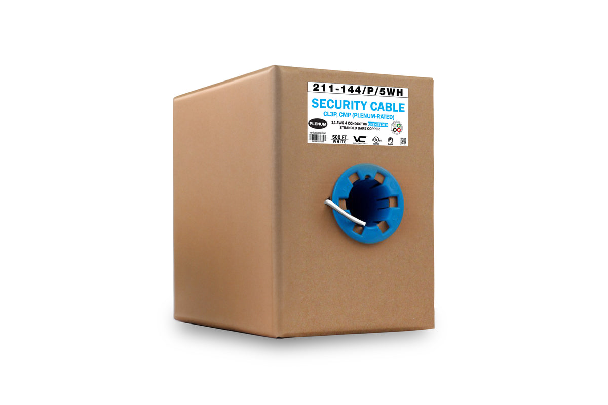 Vertical 211-144/P/5WH 14/4 CL3P, CMP Plenum Rated, Unshielded, Stranded, Bare Copper Conductors, White, 500 ft, Pull Box