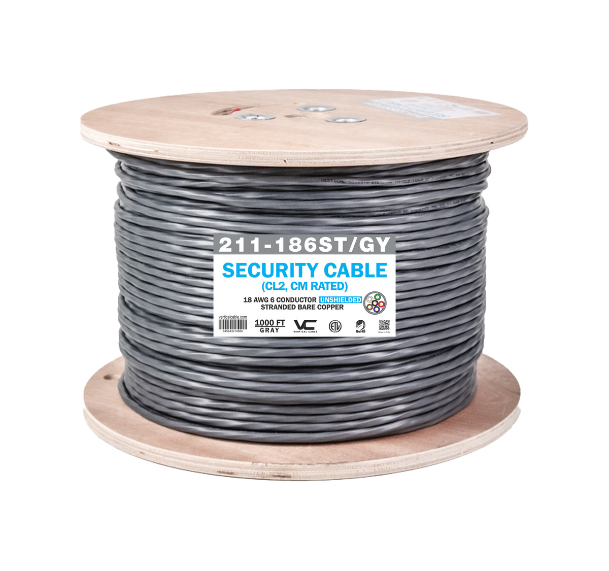 Vertical Cable 211-186ST/GY 18/6 Unshielded 1000ft Spool, Gray