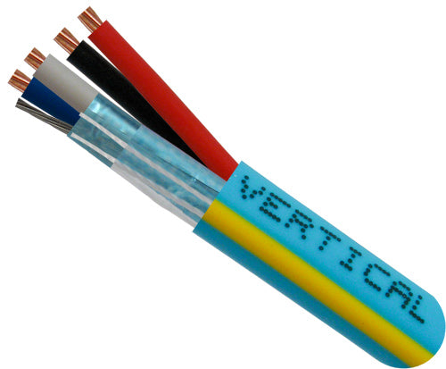 Vertical Cable 214-2320/P/TL 22/2(Shielded) Data + 18/2 Power, Stranded Bare Copper Conductors, Teal with Yellow Stripe, 1000ft Spool
