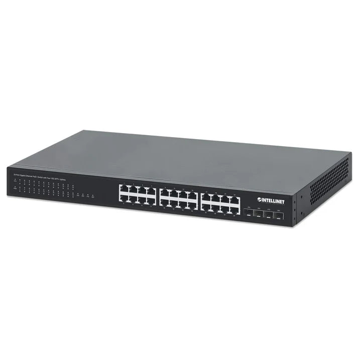 Intellinet 561761 24-Port Gigabit Ethernet PoE+ Switch with Four 10G SFP+ Uplinks