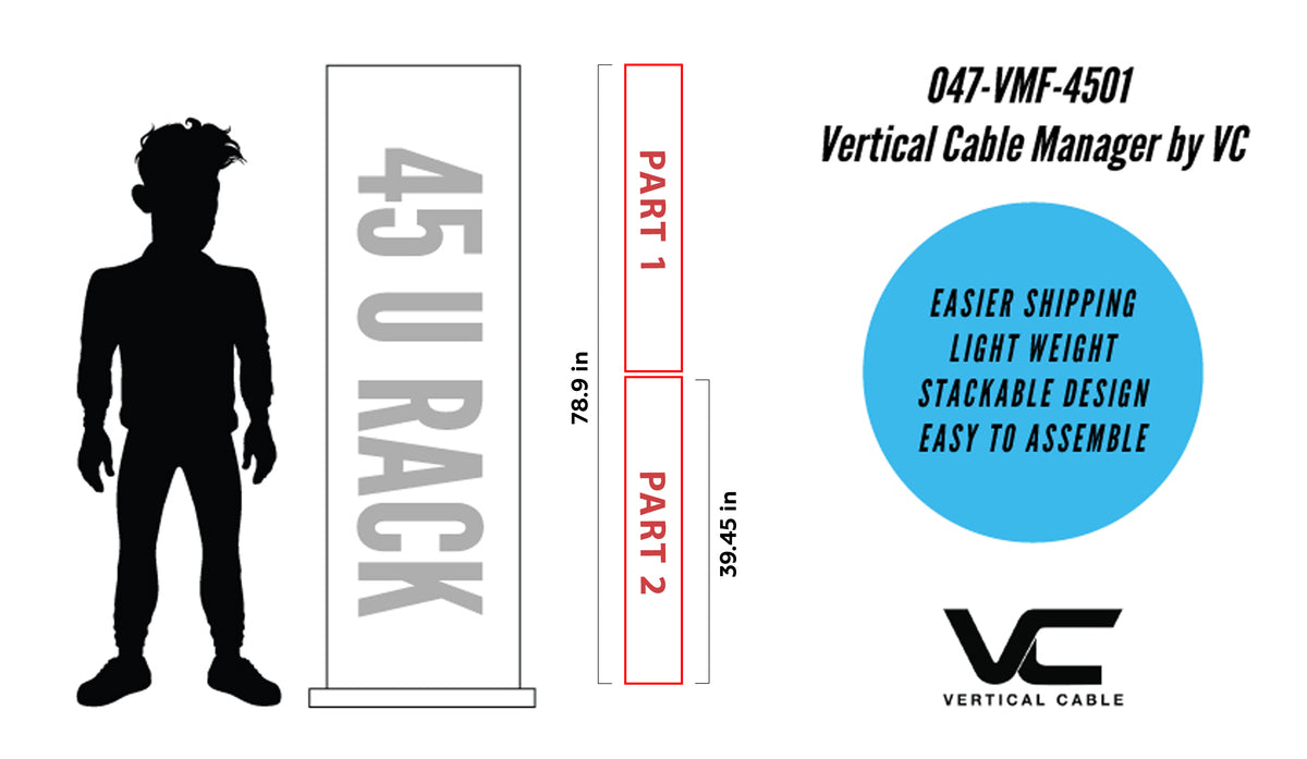 Vertical 047-VMF-4501 45 RMU Vertical Wire Manager, Plastic, Single-Sided