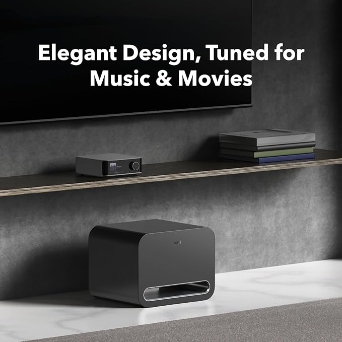 Wiim Sub Pro 8" 250 W Wireless Smart Subwoofer, AI RoomFit™ Calibration, Wi-Fi 6 & Bluetooth 5.3, 25 Hz Deep Bass, Works Streamers, Amps & Any RCA Sub-Out System, Black