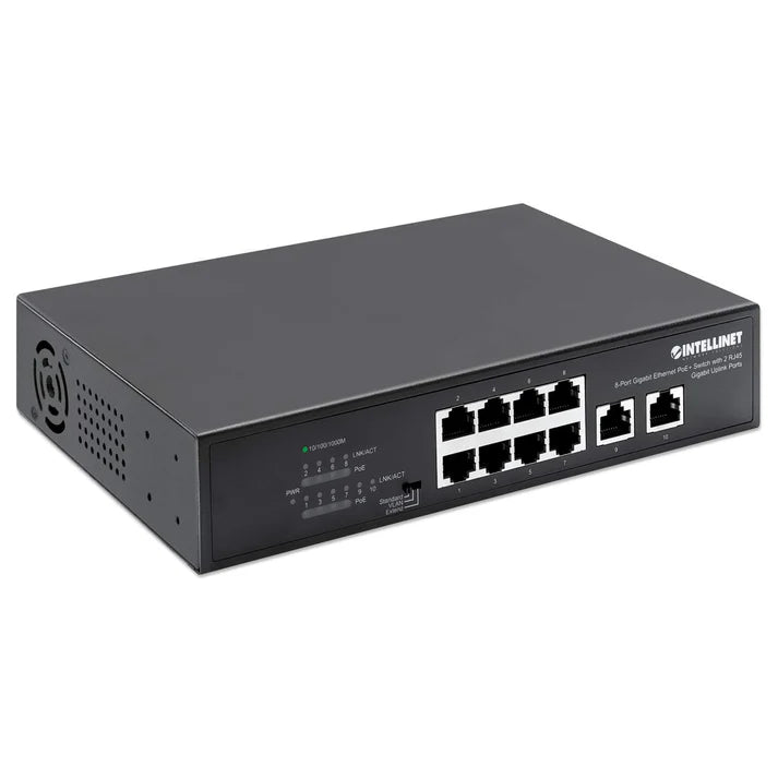 Intellinet 561402 8-Port Gigabit Ethernet PoE+ Switch with 2 RJ45 Gigabit Uplink Ports IPS-08G02-120W