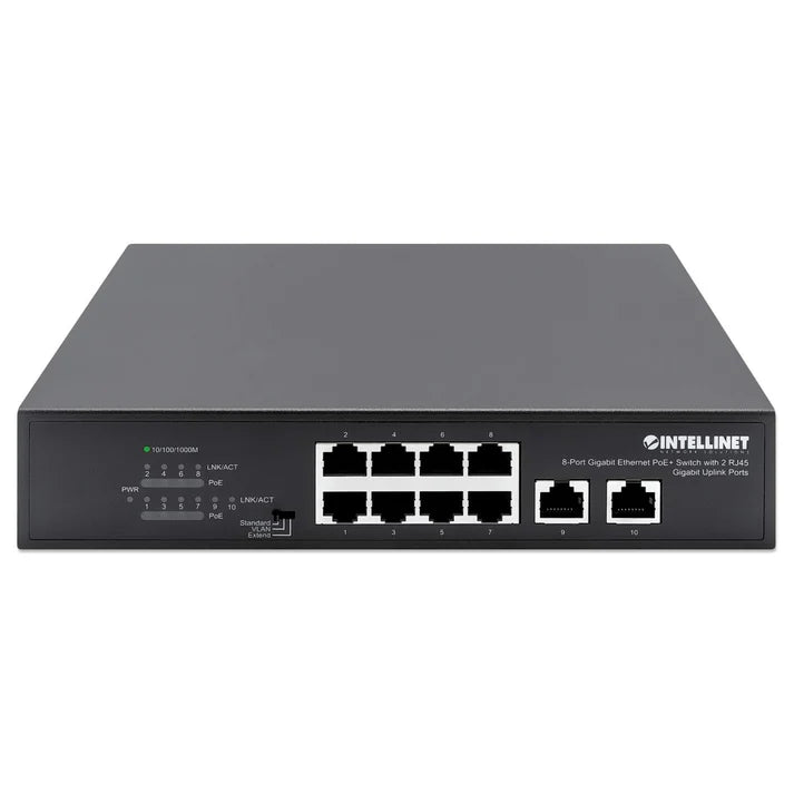 Intellinet 561402 8-Port Gigabit Ethernet PoE+ Switch with 2 RJ45 Gigabit Uplink Ports IPS-08G02-120W