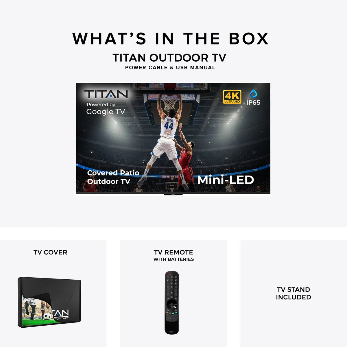 Titan Outdoor TV G100 Mini-LED Outdoor TV, Covered Patio