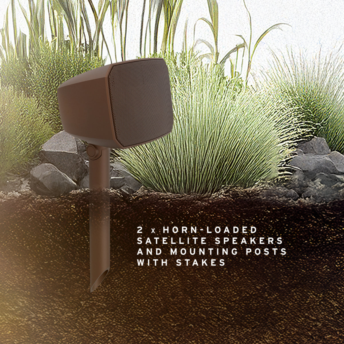 Klipsch Courtyard 2.0 Black Klipsch Courtyard Side view of satellite speaker in ground 2000x2000