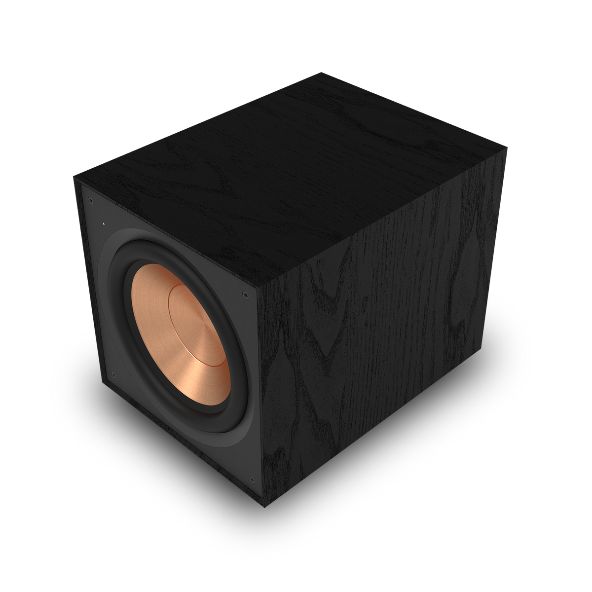 Klipsch R-101SW Black Klipsch R 101SW Subwoofer with grille off at an angle 1