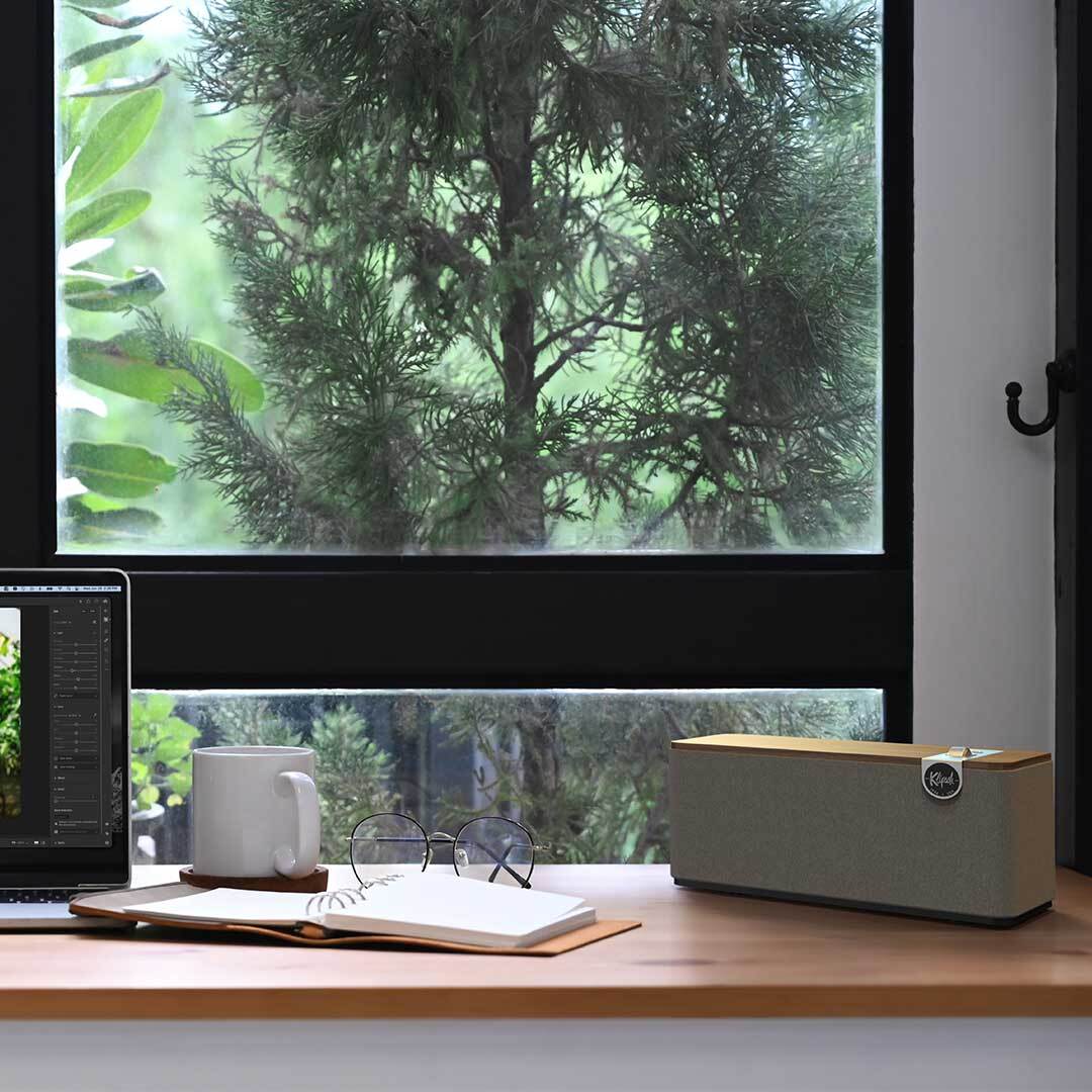 Klipsch The One+ Walnut Klipsch the One Plus on desk MOBILE