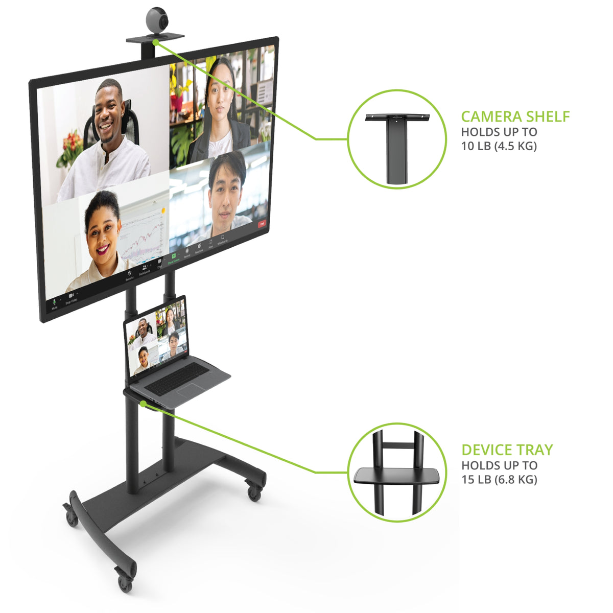 Kanto MTM86PL Height Adjustable Rolling TV Stand for 55" - 86" TVs and Interactive Displays