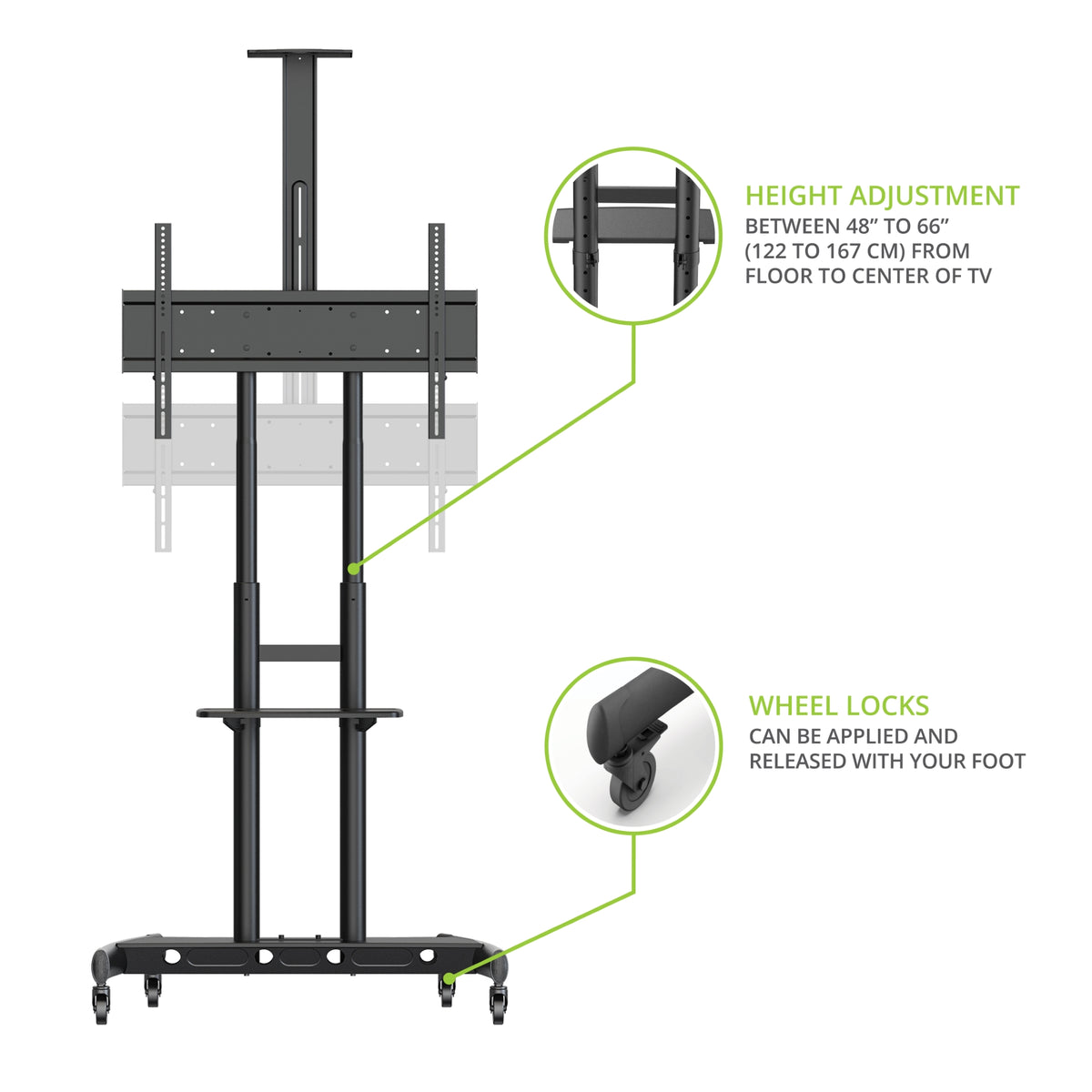 Kanto MTM86PL Height Adjustable Rolling TV Stand for 55" - 86" TVs and Interactive Displays