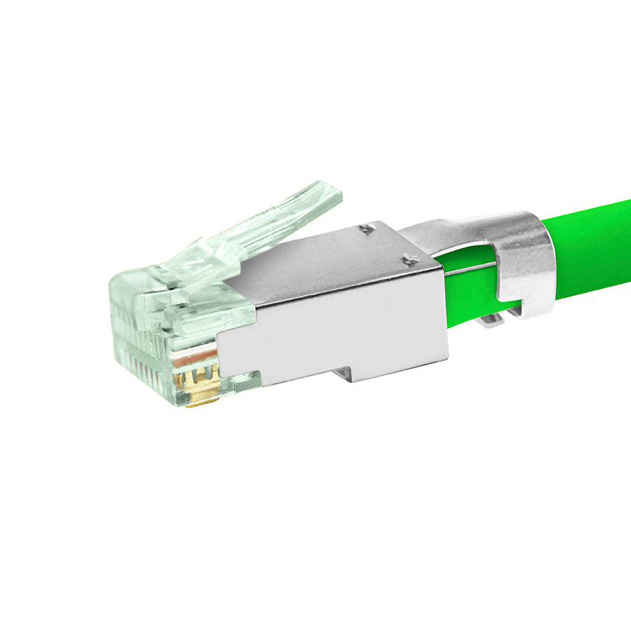 Simply45 S45-1150 Standard Shielded (External Ground) Cat6 STP RJ45 Modular Plugs with Bar45™ Green Tint, Hi/Lo Stagger - 50pcs/Jar