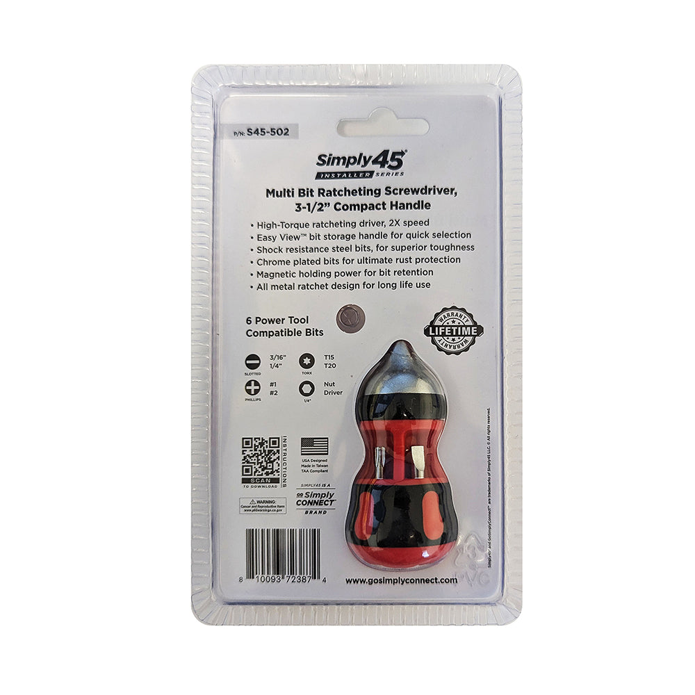 Simply45 S45-502 7-in-1 multi bit ratcheting screwdriver, 4.5