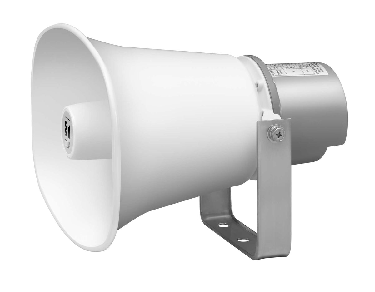 TOA SC-630TU UL listed paging horn speaker, 30 W, 25 and 70.7 volt transformer, white aluminium horn with grey rear cover
