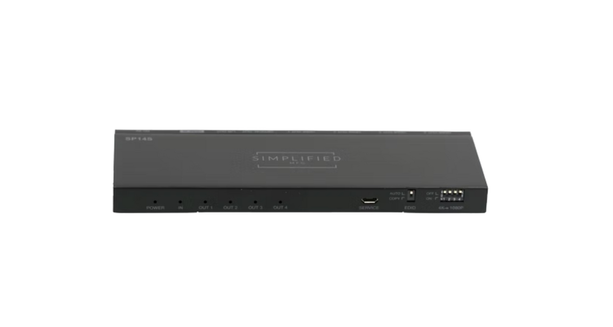 Simplified SP14S HDMI 2.0b (18Gbps) 1x4 HDMI Splitter with Scaling, EDID, and Audio Breakout