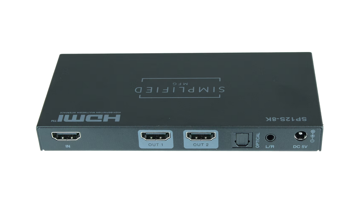 Simplified SP12S-8K HDMI2.1 48Gbps Auto-Scaling 1 to 2 HDMI Splitter with HDR to SDR Conversion
