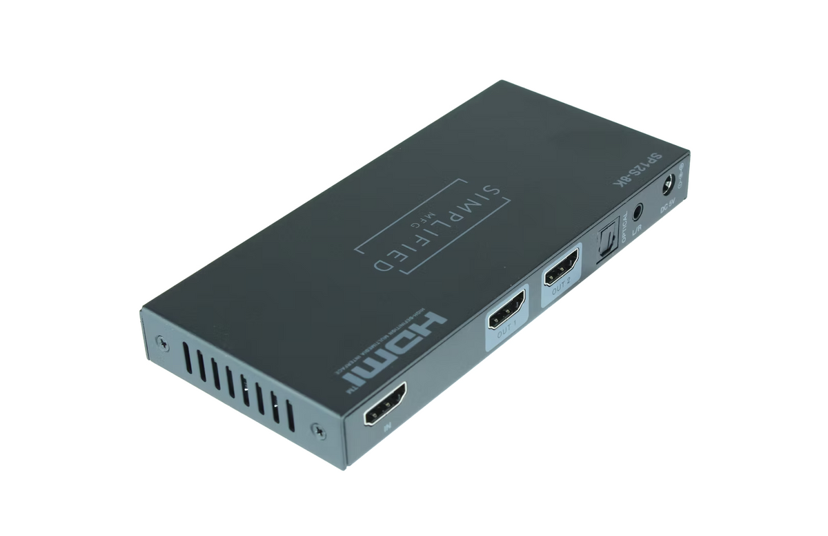 Simplified SP12S-8K HDMI2.1 48Gbps Auto-Scaling 1 to 2 HDMI Splitter with HDR to SDR Conversion