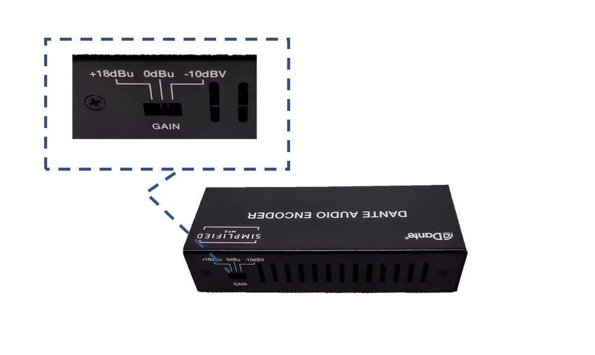 Simplified DTE ENC Balanced or unbalanced stereo to Dante encoder