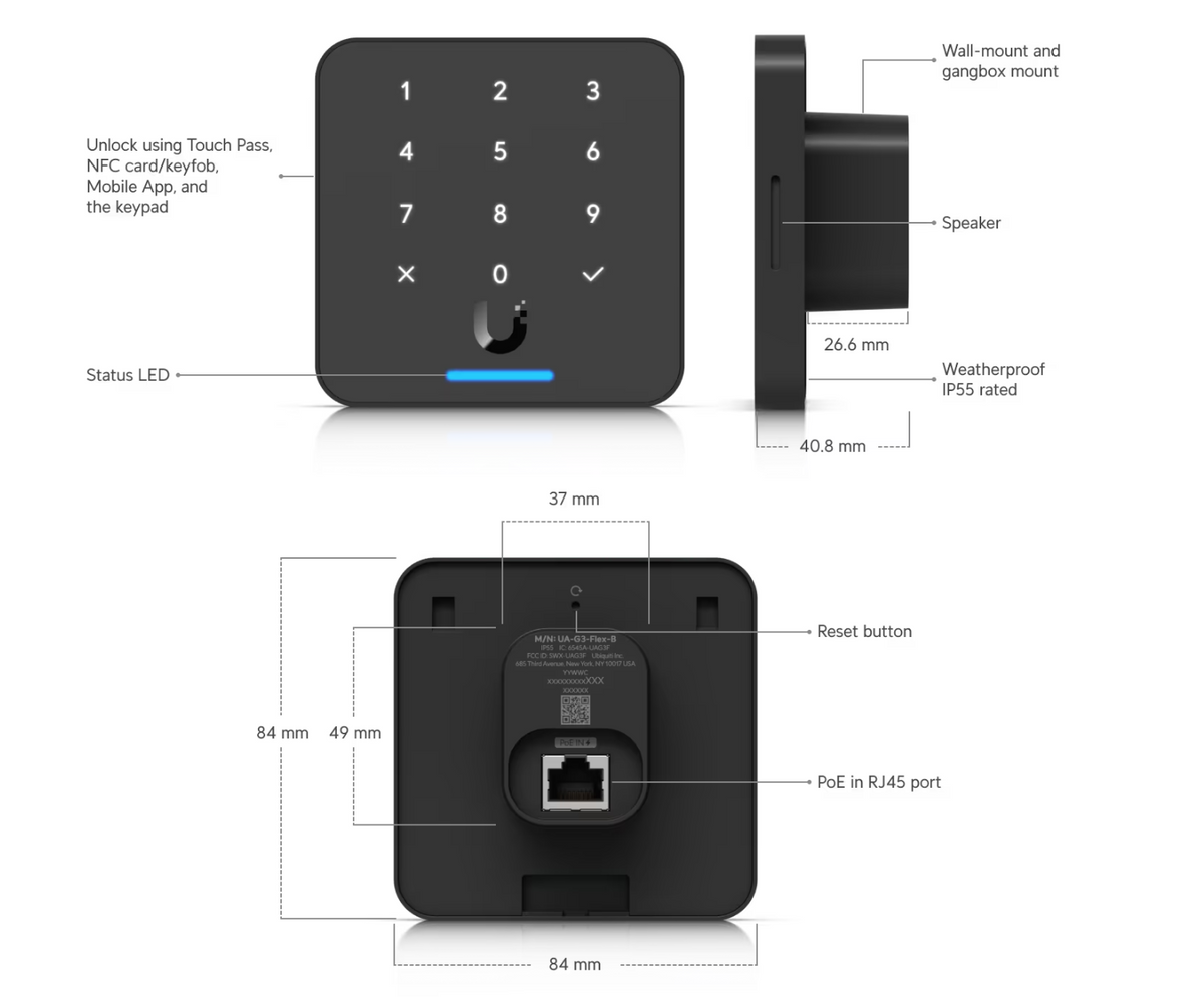 Ubiquiti UA-G3-Flex Third-generation NFC Card Reader with a Keypad and Touch Pass support