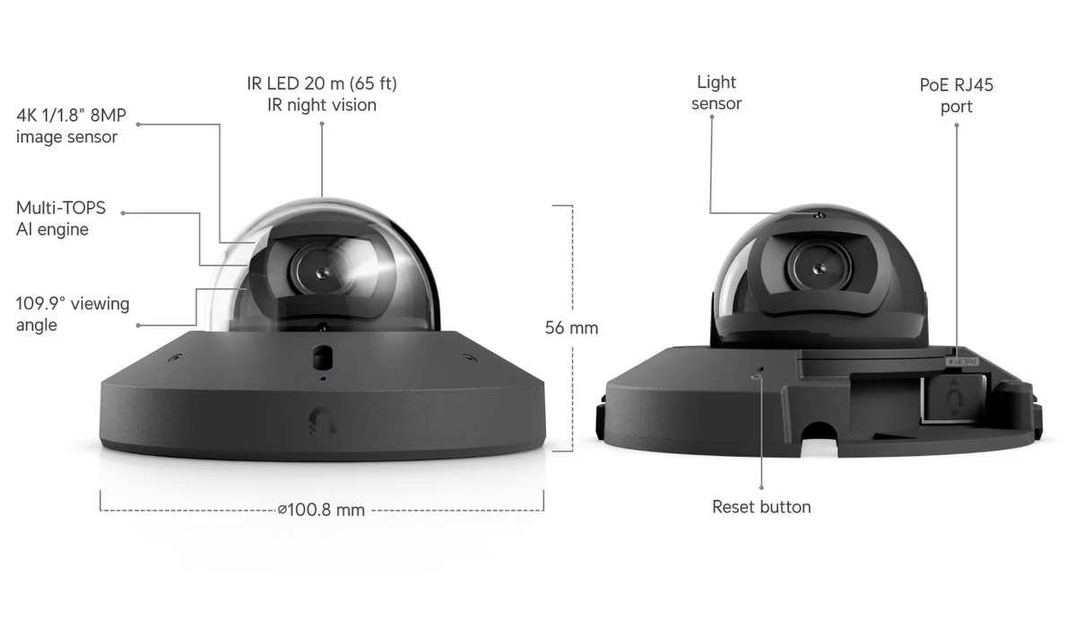 Ubiquiti UVC-G6-Mini-Dome 4K PoE Camera with 1/1.8" 8MP Image Sensor