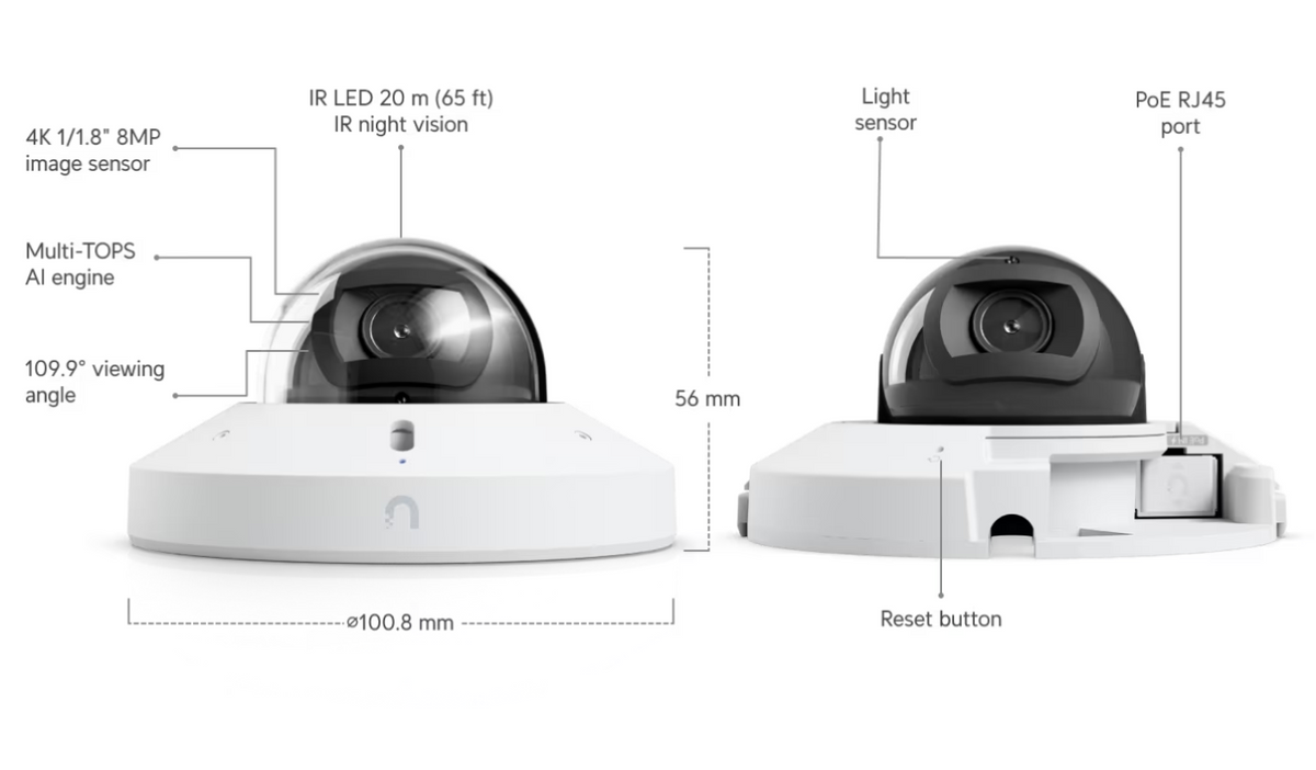 Ubiquiti UVC-G6-Mini-Dome 4K PoE Camera with 1/1.8" 8MP Image Sensor