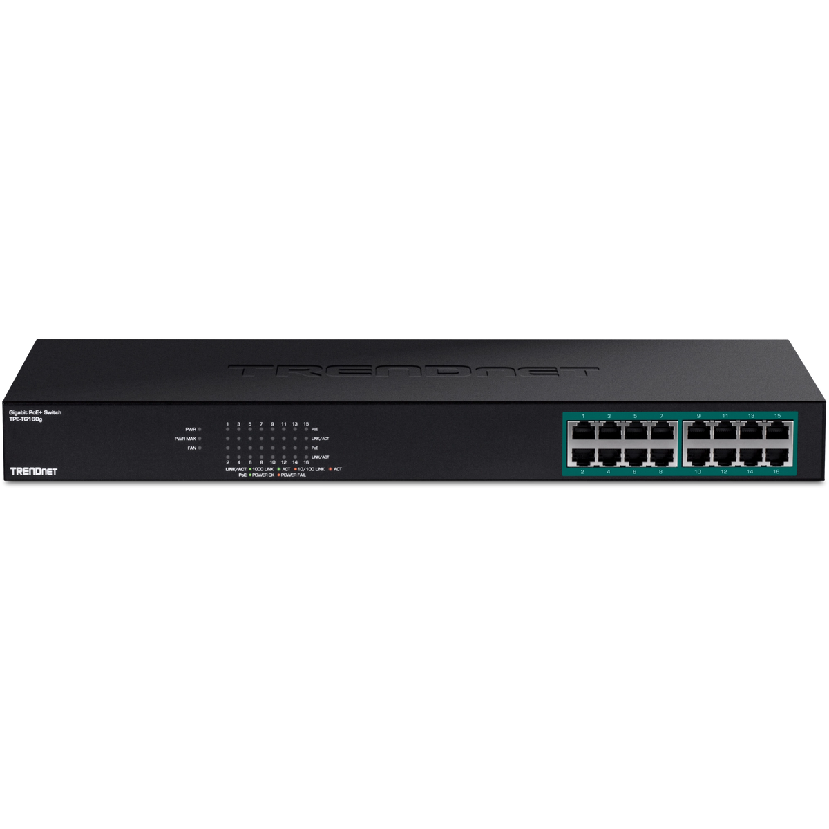 TRENDnet TPE-TG160g 16-Port Gigabit PoE+ Switch, 246W PoE Budget