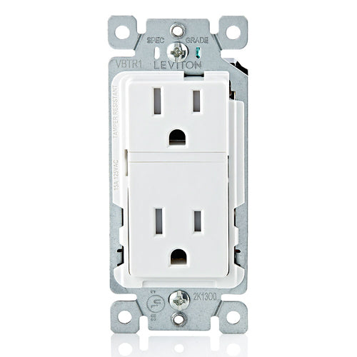 Leviton Decora Evolve Receptacle Base, Tamper-Resistant, 2 Pole 3 Wire, 15A 125V NEMA 5-15R, Residential - White