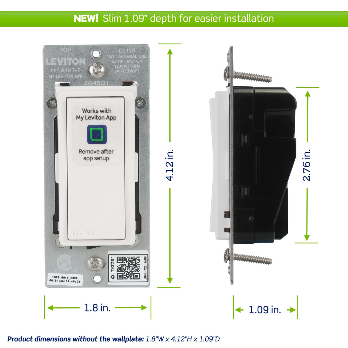 Leviton D315S-1BW Decora Smart Wi-Fi Switch, Neutral Wire Required