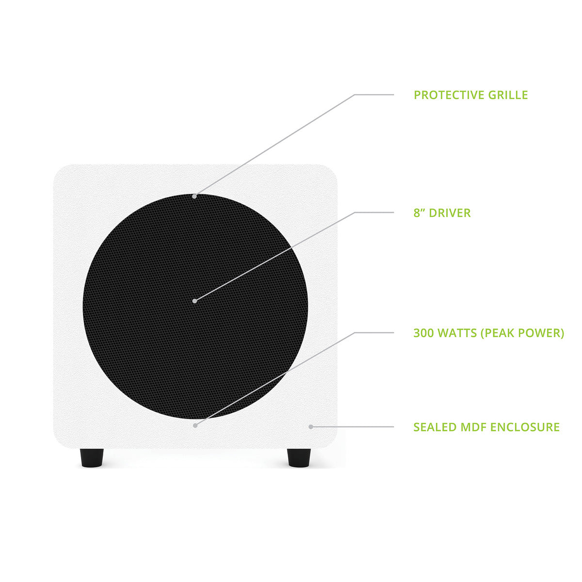 Kanto SUB8VMW 8-inch Sealed Powered Subwoofer w. RCA Cable - Matte White