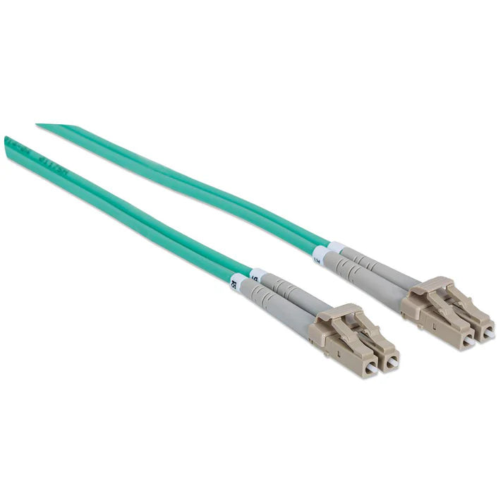 Intellinet 750066 3 m LC to LC UPC Fiber Optic Patch Cable, 3.0 mm, Duplex, LSZH, OM3 Multimode, Aqua