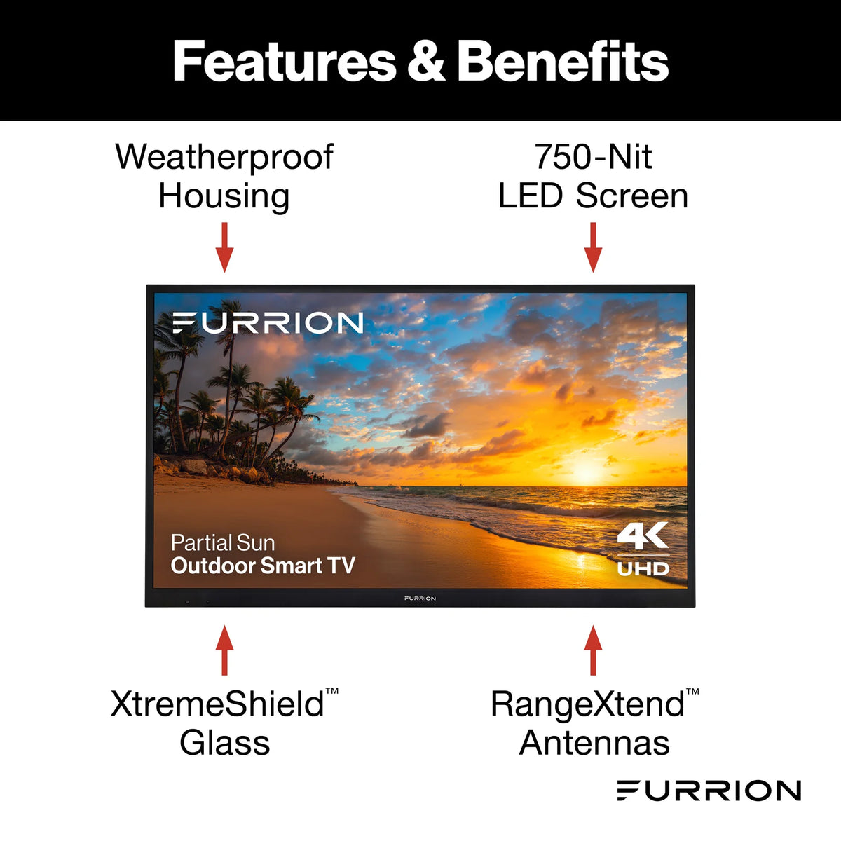 Furrion 75" Partial Sun 4K Smart Outdoor TV - 750 nits