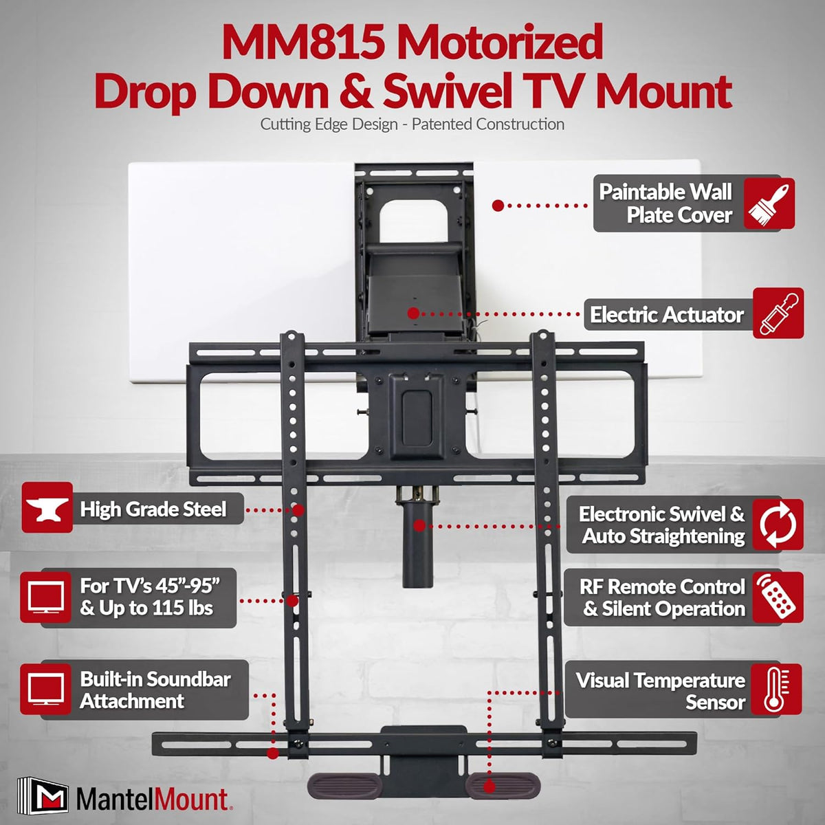 MantelMount MM815 Motorized Drop Down & Swivel TV Mount