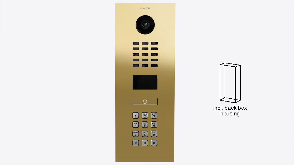 DoorBird 429679027 D2201KV FLUSH-MOUNT IP VIDEO INTERCOM Brass Finish as PVD Coating, Stainless Steel V4A, High-Gloss Polished
