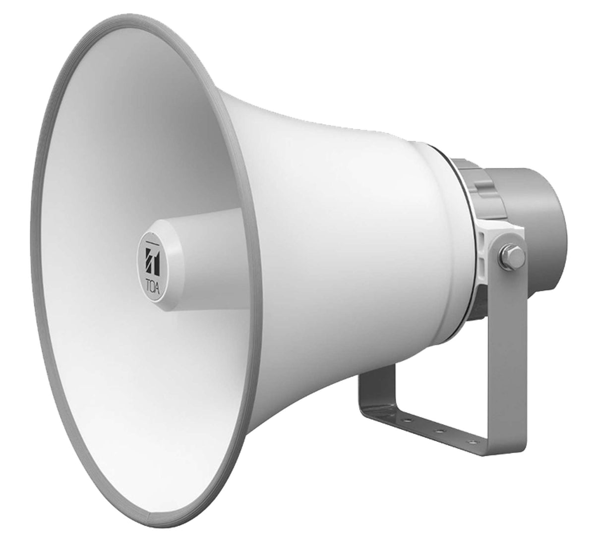 TOA TC-651M reflex paging horn speaker, 50 W, 70.7 and 100 volt transformer, round off-white aluminium horn