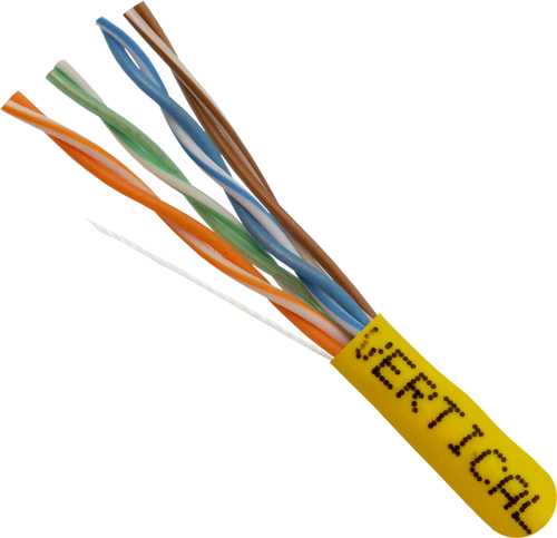 Vertical Cat5E, 24 AWG, UTP, 8C Solid Bare Copper, 350MHz, Riser Rated, PVC Jacket, 1000ft Pull Box