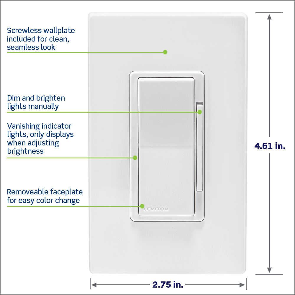 Leviton D26HD-1BW Decora Smart Dimmer Switch, Wi-Fi, Neutral Wire Required