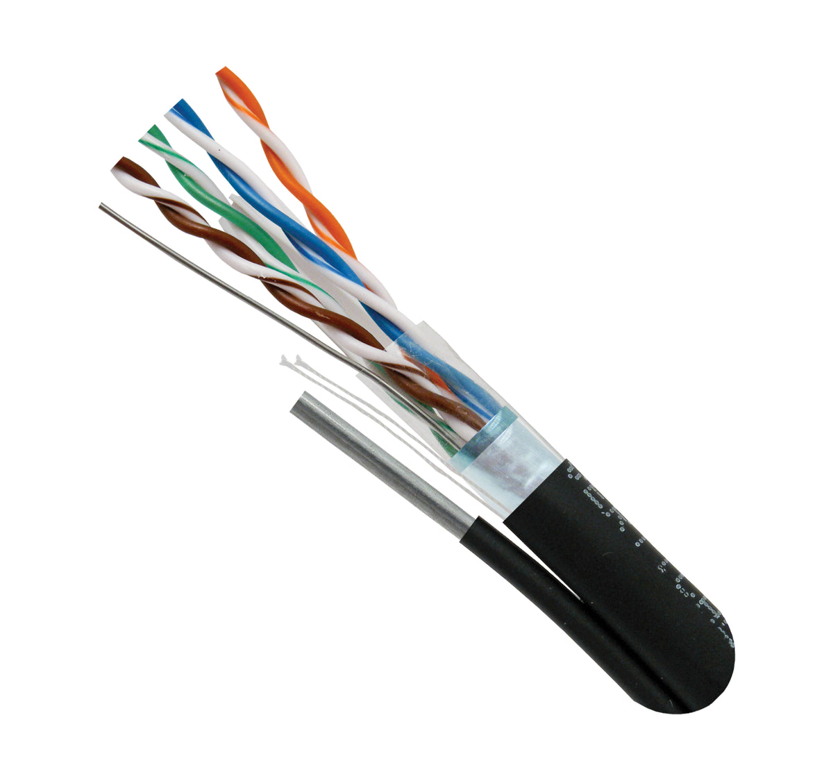 Vertical Cable 069-563/S/MESG CAT6 Aerial STP, W/Messenger 8-Conductor, Black-Outdoor, AWG23 Solid-BC, 1000FT Spool