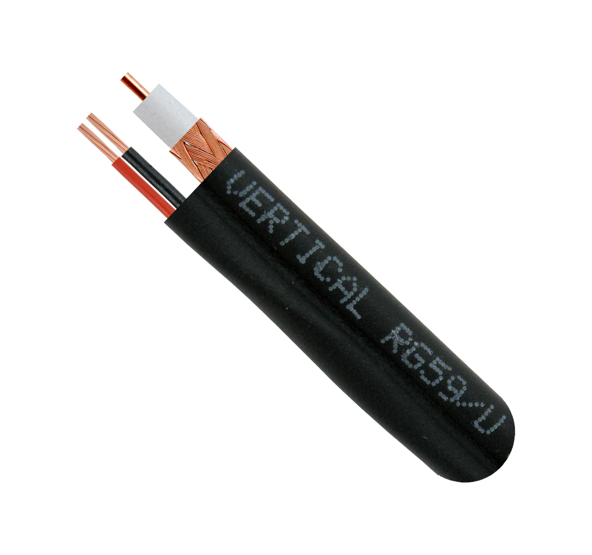 Vertical RG59 Siamese, Standard Shield, 20 AWG Solid CCS Conductor, 18 AWG Power Cables, 85% CCA Braid 500ft Box