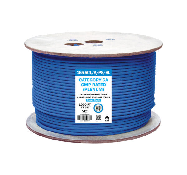 Vertical Cable 165-501/A/PS/BL Cat6A Plenum Shielded Blue 1000ft Box