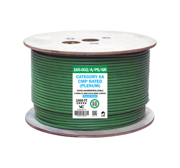 Vertical Cable 165-502/A/PS/GR Cat6A Plenum Shielded Green 1000ft Box