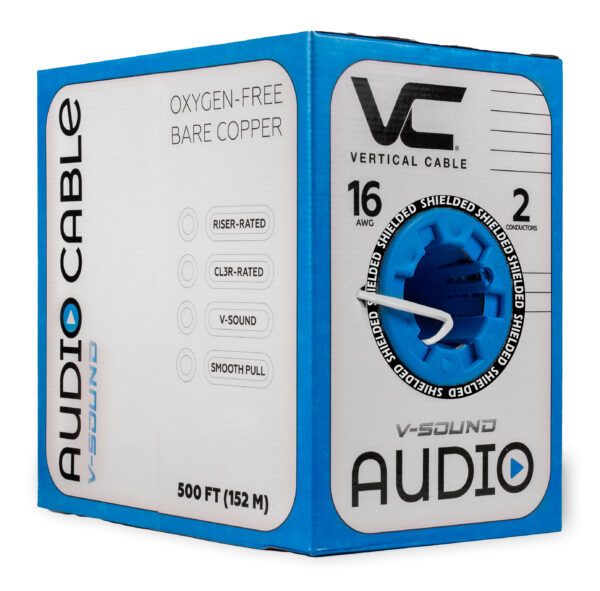 Vertical 209-2355/S/5WH 16/2 Audio Cable,  PVC Jacket, Stranded (65 Strand), Shielded, 500 ft, Pull Box, White