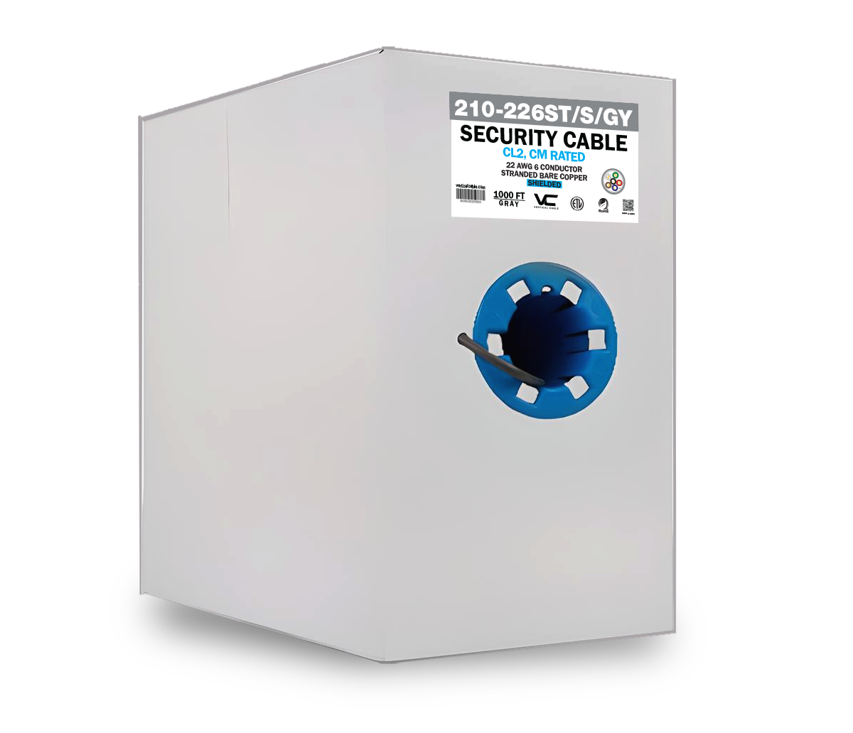 Vertical 210-226ST/S/GY Alarm-Security Cable, Shielded, 22AWG, 6 Conductor, Stranded,1000 ft, Pull Box, Gray