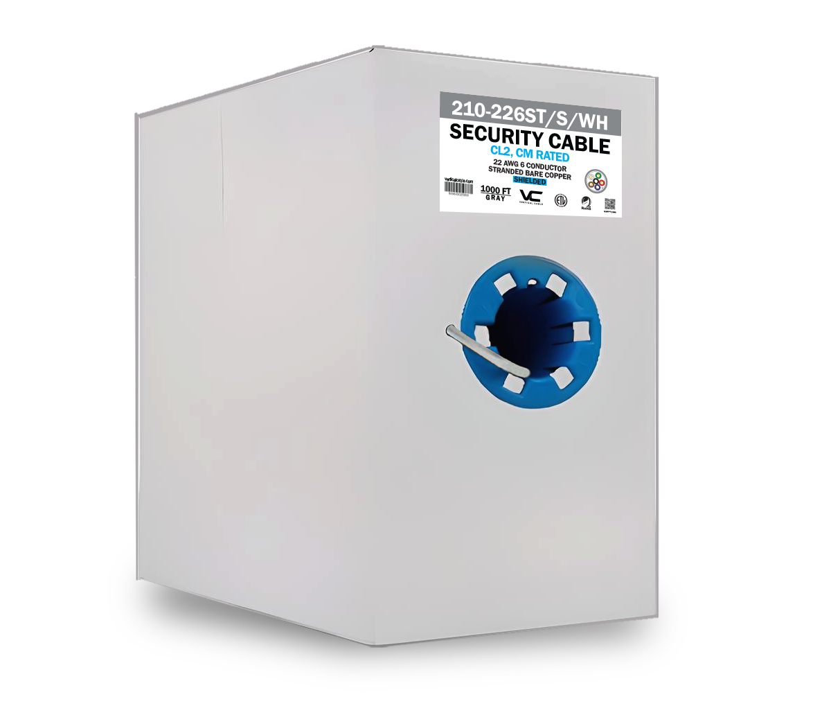 Vertical 210-226ST/S/WH Alarm-Security Cable, Shielded, 22AWG, 6 Conductor, Stranded, 1000 ft, Pull Box, White