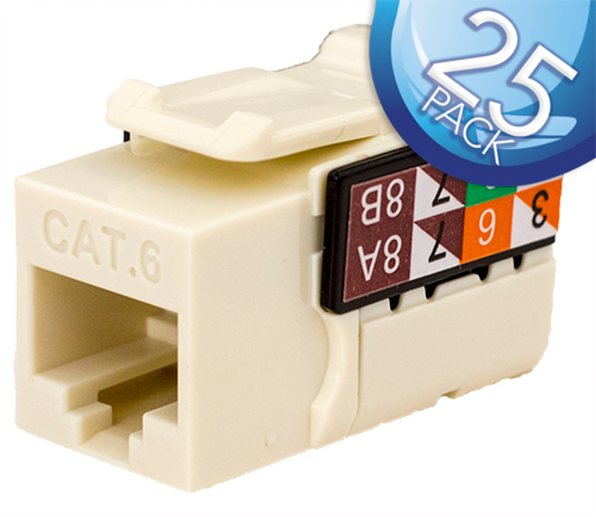 Vertical Cable CAT6 RJ45 Keystone Jack V-Max Series Single/25 pack
