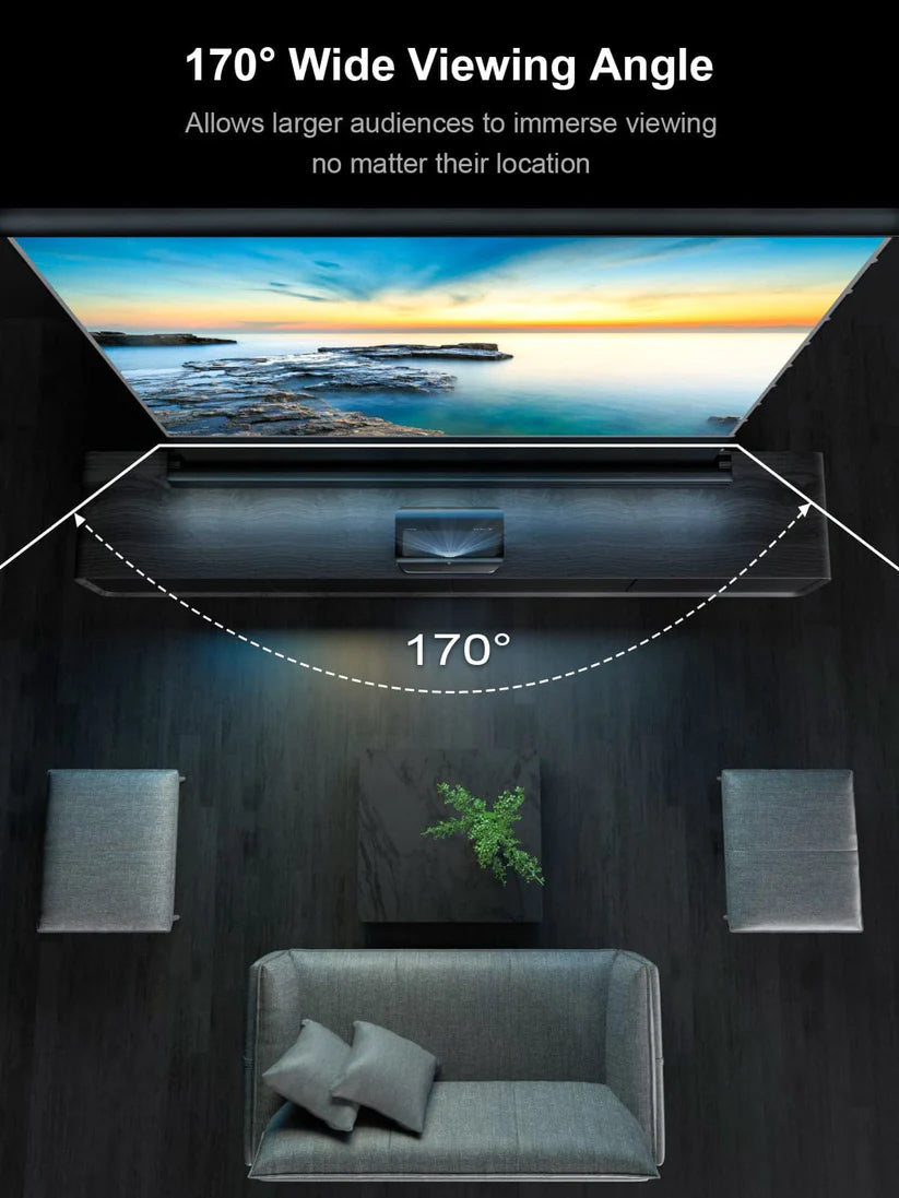 DD 100" 4K Ultra Short Throw Laser TV with Motorized ALR Screen & Furniture