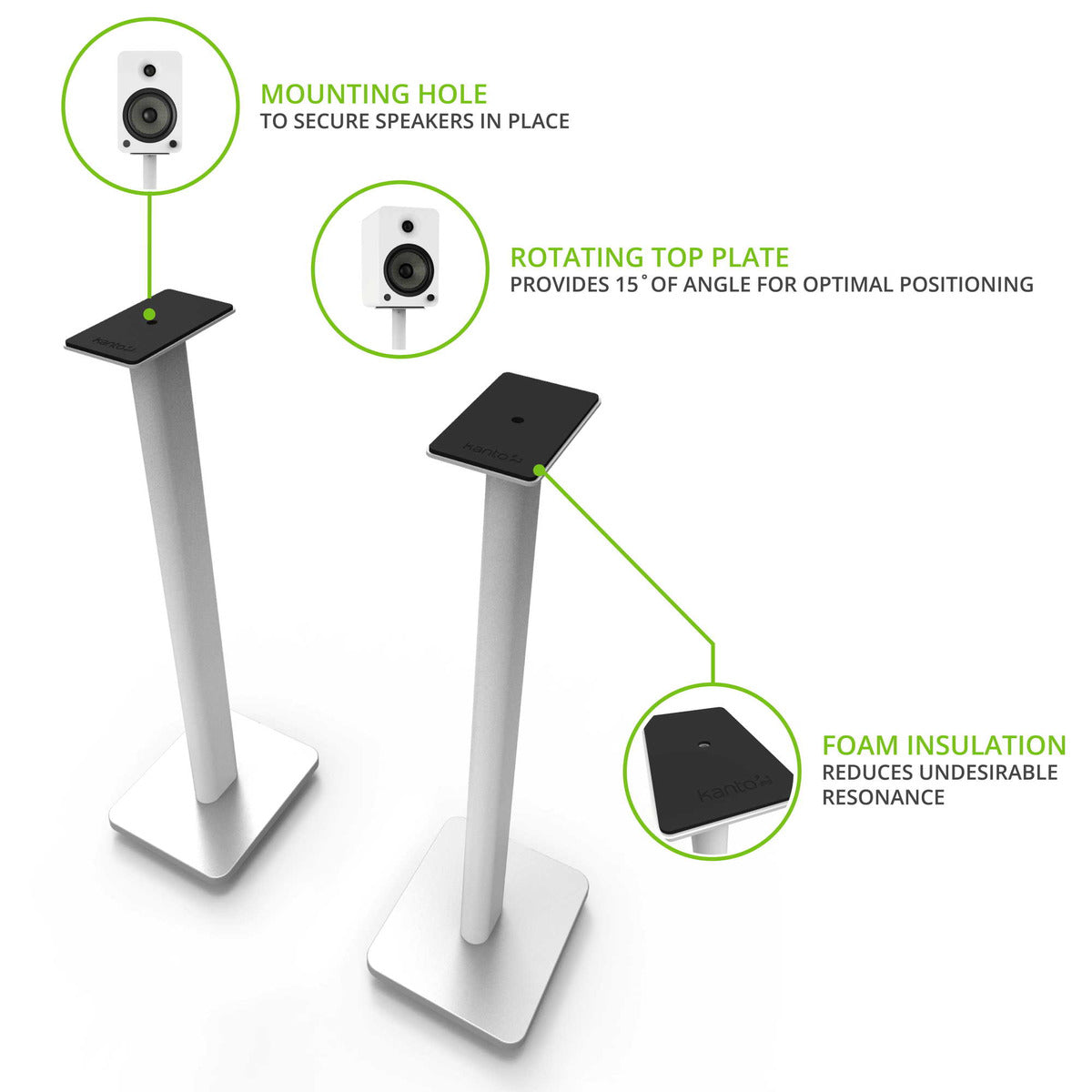 Kanto SP26PLW Pair - 26" Universal Bookshelf Speaker Stands - White