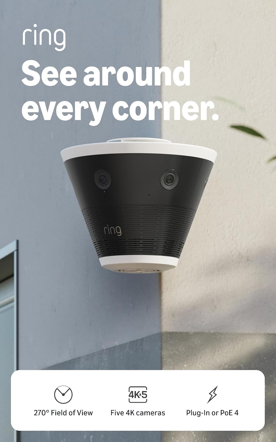 Ring Elite 270 4K, Five Retinal 4K Cameras, 270° Field of View, Built for Business, Panorama Control, Plug-In and PoE Type 4 Compatible, White