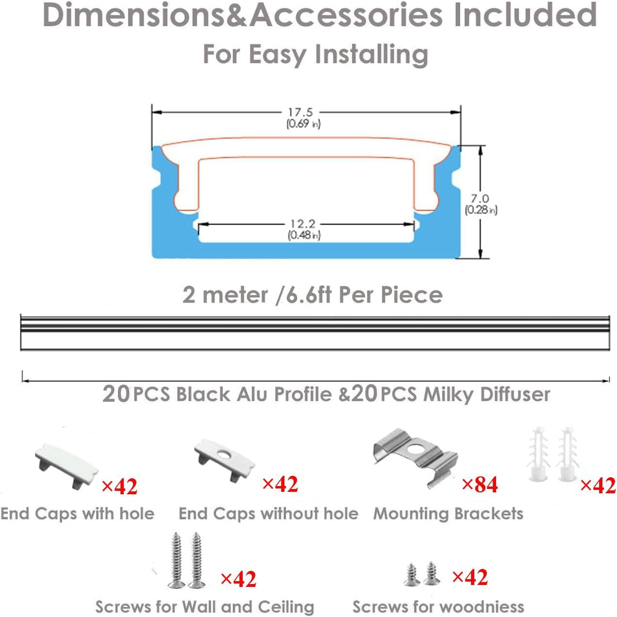 ProEdge 6.6Ft/2M LED Aluminum Channel