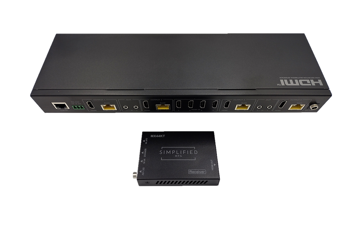 Simplified MX44KT Scaling 50m 4K 4x4 HDMI Matrix Kit over CAT5e/6/7